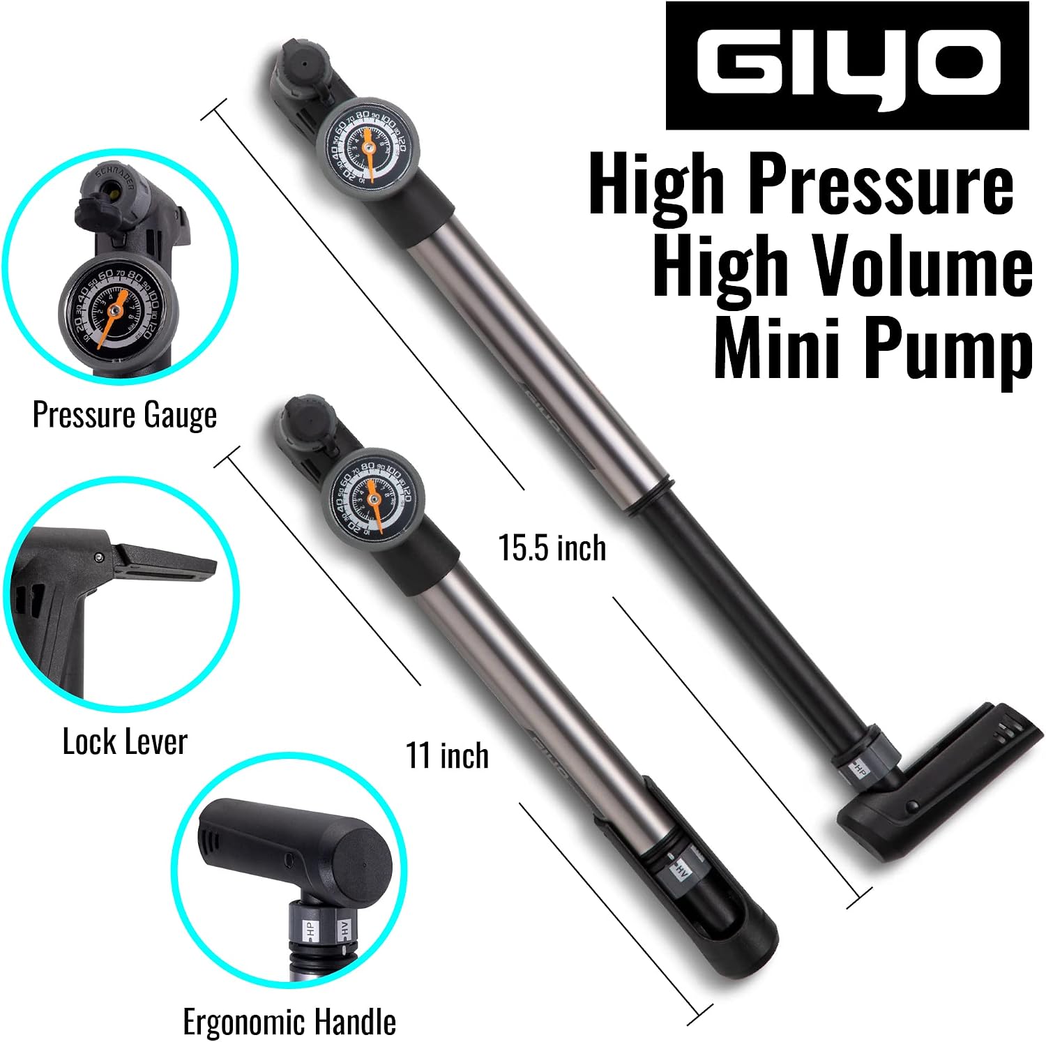 2-Stage Mini Bike Pump 120 PSI – Bike Pump Frame Mount Bewertung und Preis